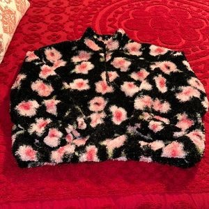 Sandy Liang x Target Floral Black Teddy Sherpa Half Zip Jacket